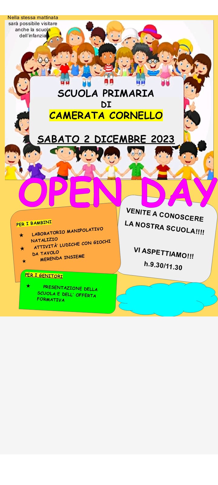 Open day scuola primaria sabato 02.12.2023 dalle 9.30 alle 11.30