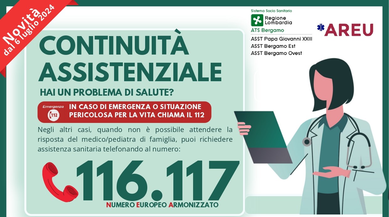 A partire dal 06.07.2024 prenderà il via la riorganizzazione del Numero Unico 116.117 per la Continuità Assistenziale (ex Guardia Medica).
